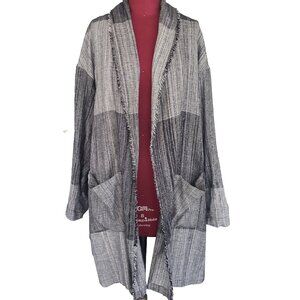 Eileen Fisher Jacket Cardigan Black White Color Block Shawl Collar Pockets Large